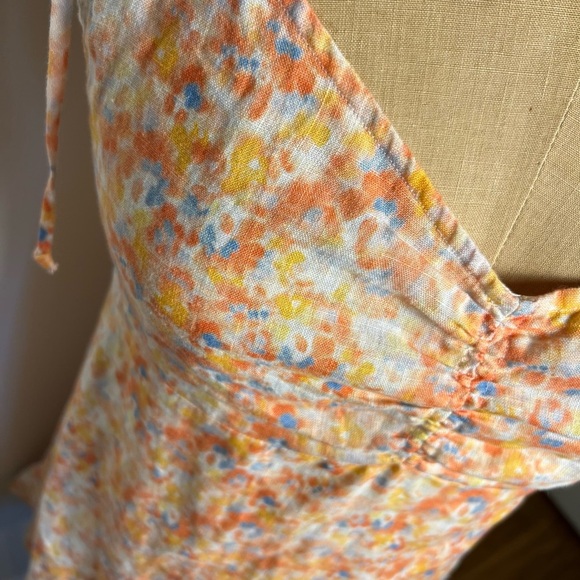 Anthropologie Cloth & Stone peach floral summer dress with adjustable tie straps - Picture 5 of 7